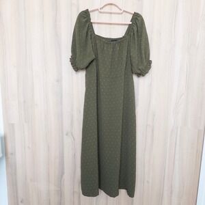 Mod Lusive Womens Midi Dress Size XL Olive Green Swiss Dot Cottage Prairie Boho